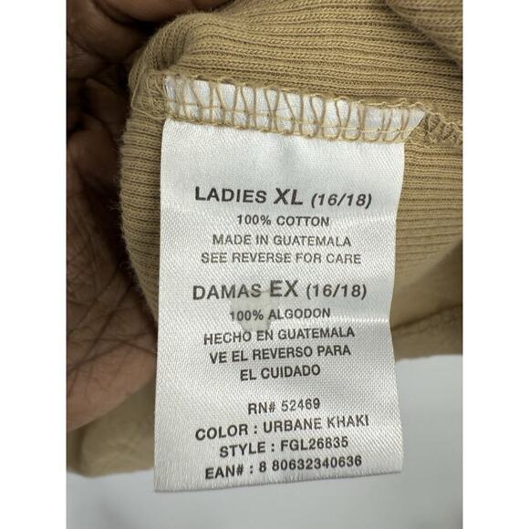 Y2K Faded Glory Women's Henley Perfect Fit Tee Short Sleeve Ribbed Khaki Size XL - Picture 4 of 6